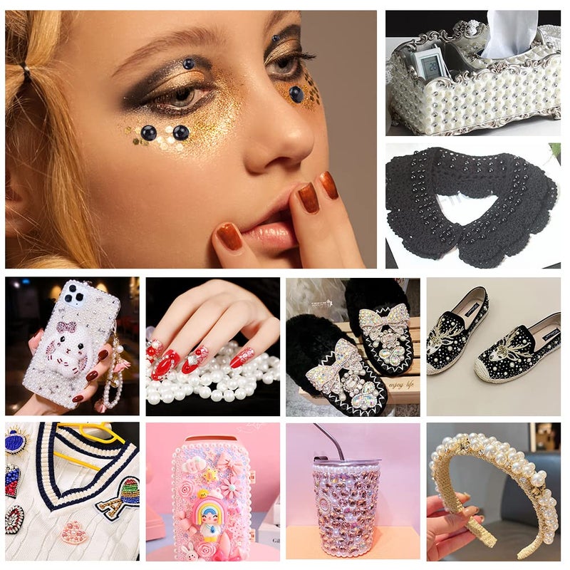 PH PandaHall Black Flat Backed Pearls, 690pcs Half Round Pearl Beads 6 Sizes Pearl Cabochon Faux Pearl Beads for DIY Scrapbook Phone Case Wedding Nail Art Doll Eye, 4/5/6/8/10/12mm - Image 4